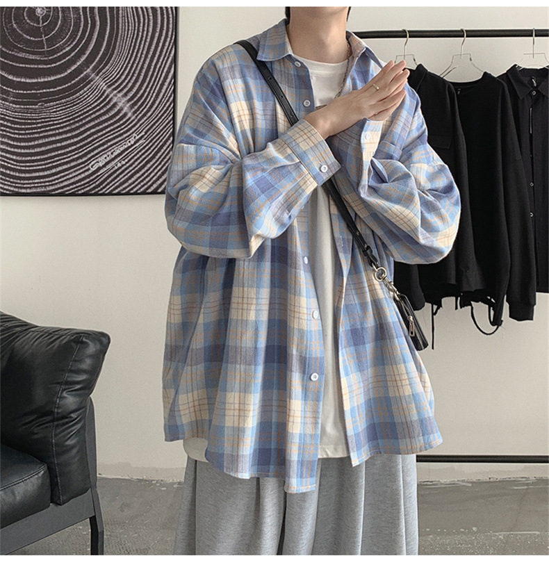 休闲格子衬衫男士